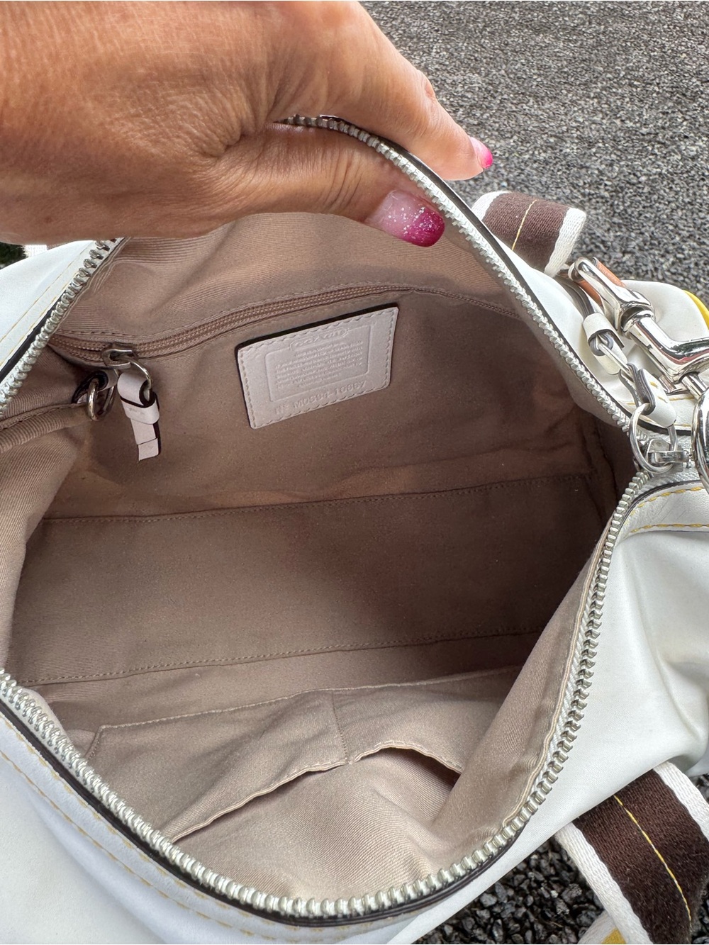 Coach White & Yellow Leatherware Convertible Duffel Satchel Crossbody Bag 2006 - Picture 12 of 14